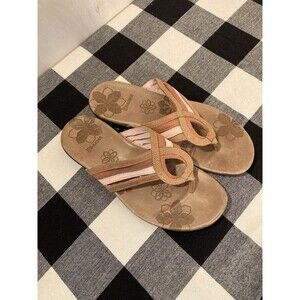 Merrell Lidia Pink Brown Leather Strappy Sandals Flip Flops Thongs Sz 9 Beach